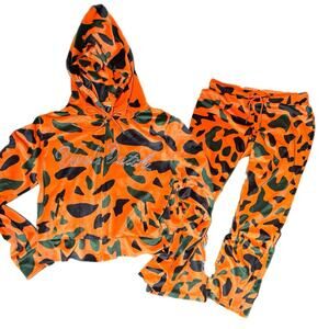 Von dutch velour orange camo y2k inspired set (large)